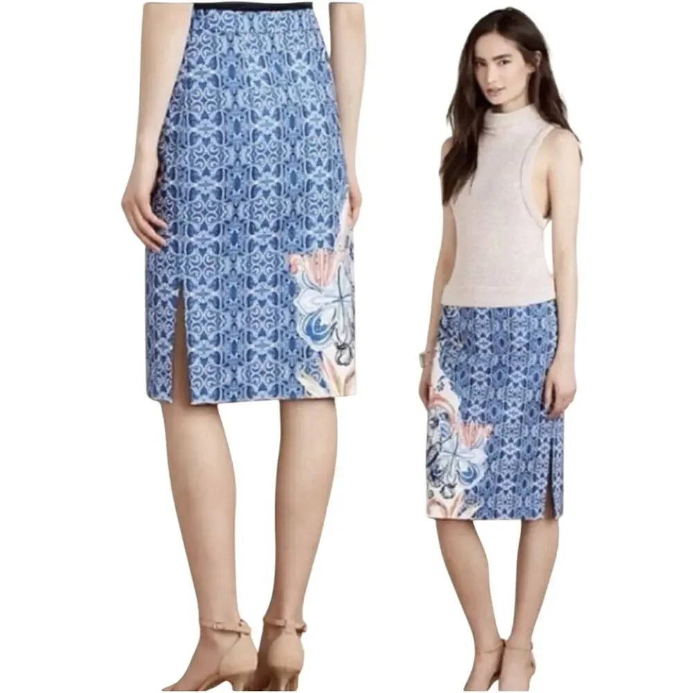 ANTHRO moulinette Souers Women’s blue pattern straight skirt Size 6